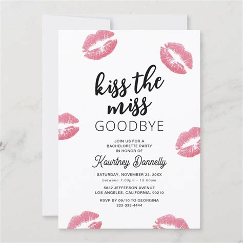 Kiss The Miss Goodbye Bachelorette Party Invitation Zazzle Weekend