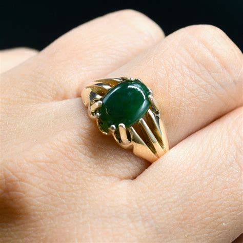 Vintage Ct Yellow Gold Jade Signet Ring Gem