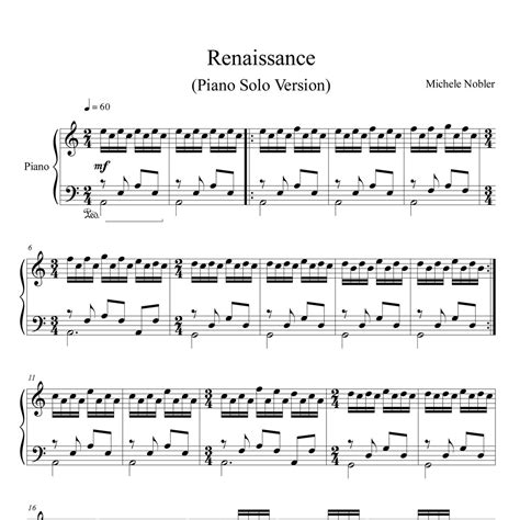 Renaissance Piano Solo Version Piano Sheet Music And Audio Michele Nobler