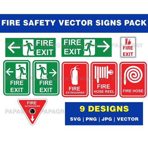 Fire Safety Signs Vector Pack 9 Designs Digital Download Fire Exit Sign ...