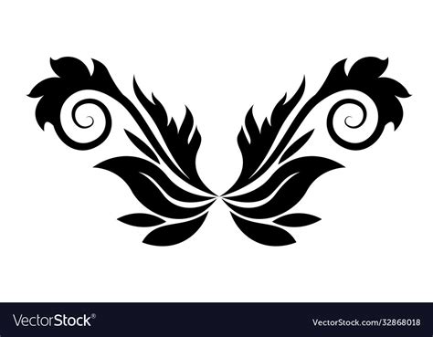 Leaves Shaped Ornament With Curves Silhouette Vector Image