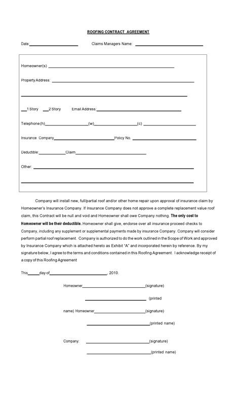 Fill In Blank Printable Roofing Contract Template