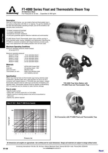 Ft 4000 Series Float And Thermostatic Steam Trap Armstrong