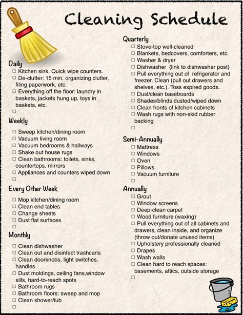 Printable Cleaning List Daily Weekly Monthly