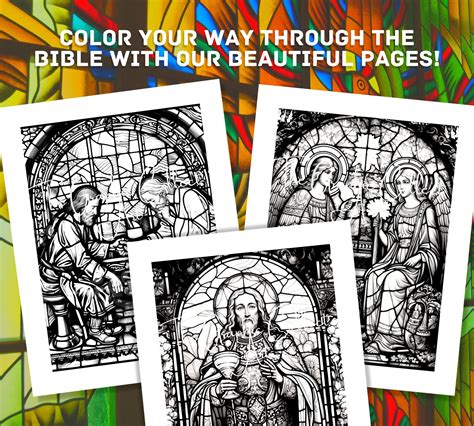 20 Printable Stained Glass Bible Coloring Pages Scripture And Etsy