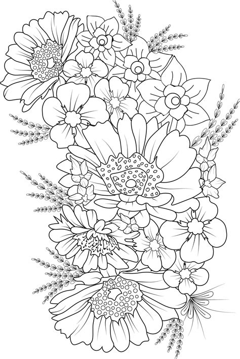 Doodles Flower Coloring Pages, hand painted vector sketch, zen doodle ...