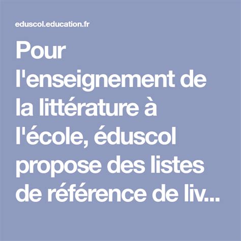 Lectures à l École des listes de référence Enseignement