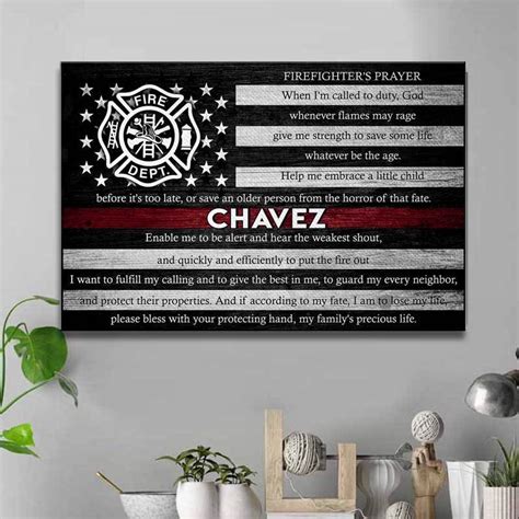 Thin Red Line Flag - Firefighter Prayer Thin Red Line Personalized Firefighter Canvas Print - My ...