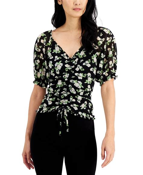 Inc International Concepts Womens Floral Puff Sleeve Top Created For