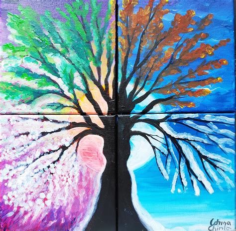 4 Seasons Tree Painting - Painting Photos