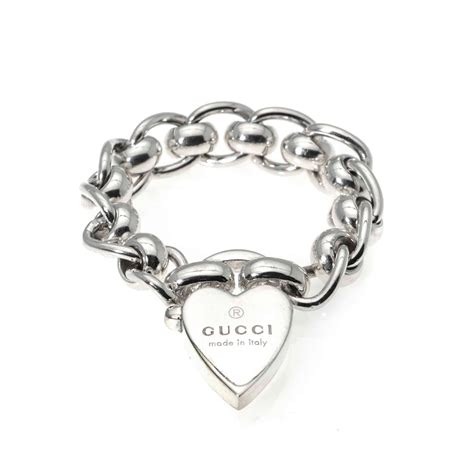 Gucci Sterling Silver Heart Ring Ring Size 6 Luxury Jewelry