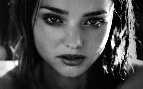 Miranda Kerr Women Model Face Monochrome Brunette Blue Eyes