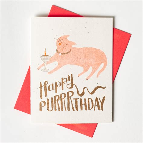 Happy Purrrthday Risograph Birthday Card Bromstad Printing Co