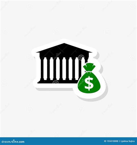 Bank Building Sticker Isolated On White Background Bank Building Icon