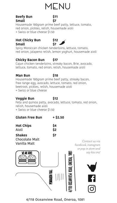 Too Fat Buns Menu Menu For Too Fat Buns Waiheke Island Auckland