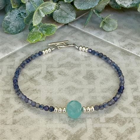 Iolith Aqua Chalcedon Armband Strand Armband Winziges Etsy De