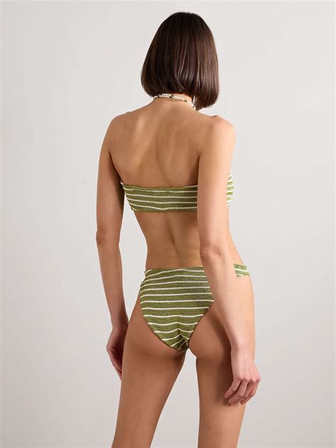 HUNZA G Jean Twist Front Striped Metallic Seersucker Bandeau Bikini