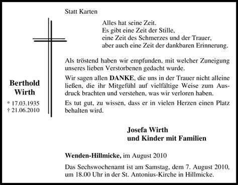 Traueranzeigen Von Berthold Wirth Trauer In Nrw De