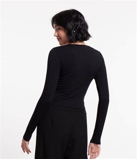 Blusa Em Poliamida Seamless E Leve Textura Preto