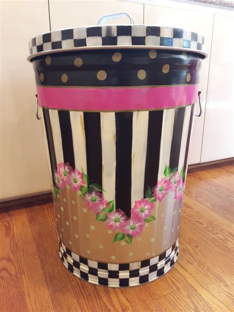 Hand Painted 20 Gallon Galvanized Metal Trash Garbage Storage