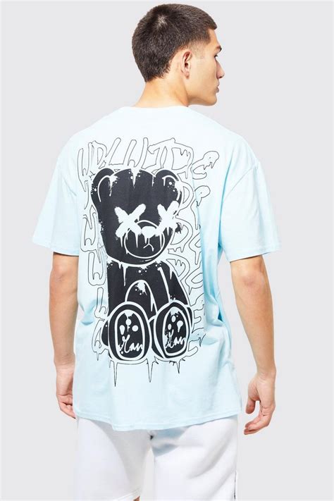 Mens Oversized Teddy Back Print Overdye T Shirt Boohoo Uk