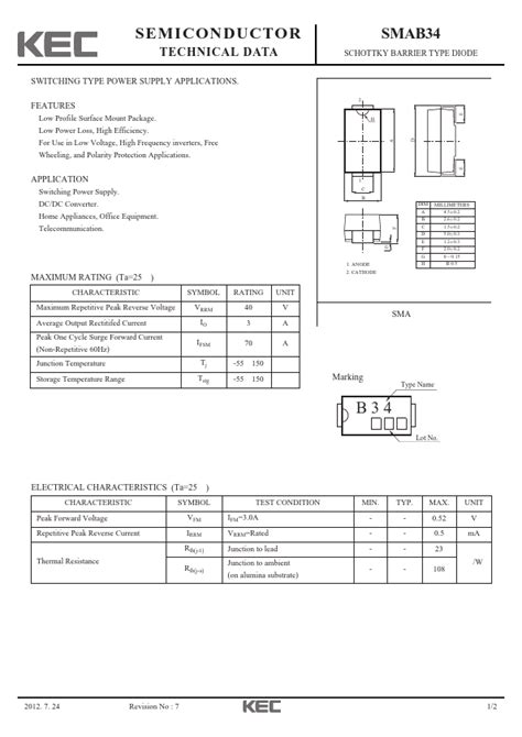 Smab Datasheet Schottky Barrier Type Diode