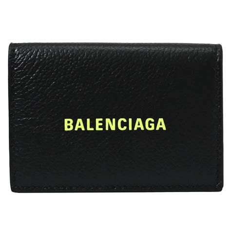 Balenciaga 巴黎世家 燙印logo牛皮三折小短夾黑螢光黃 Pchome 24h購物