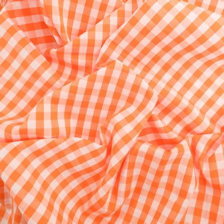 Tissu Coton Vichy Orange Moyens Carreaux Mercerine