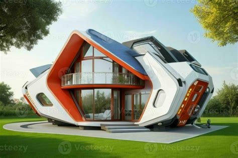 House In Trendy Futurism Style Ai Generative Pro Photo Stock