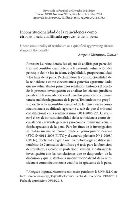 PDF Inconstitucionalidad De La Reincidencia Como Circunstancia