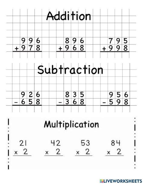 Addition Subtraction And Multiplication Worksheet Live Worksheets