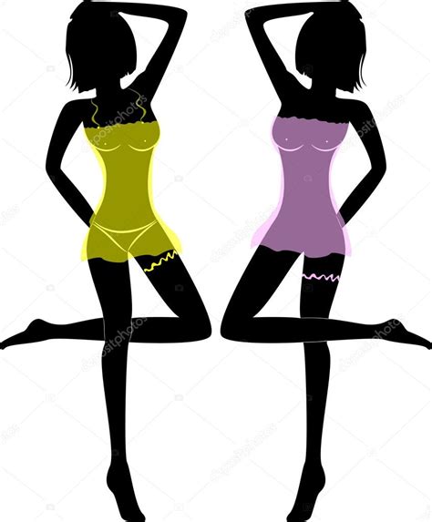 Black Silhouette Of Sexy Women In Lingerie Stock Photo Blondinka