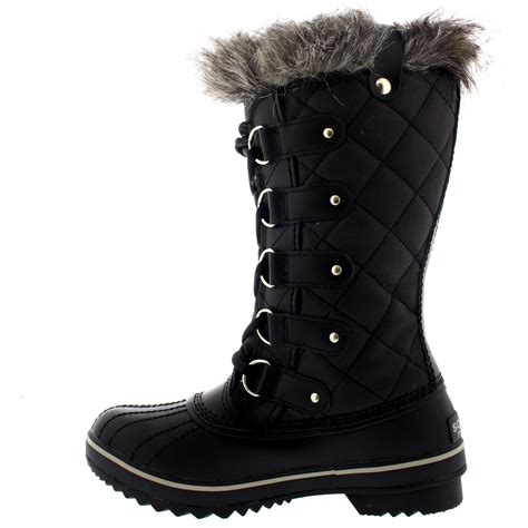 Womens Sorel Tofino Leather Lace Up Snow Black Fur Mid Calf Winter ...