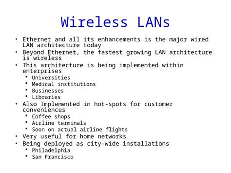 (PPT) Wireless LANs Ethernet and all its enhancements is the major ...