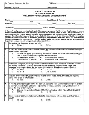 Fillable Online Per Lacity PRELIMINARY BACKGROUND QUESTIONNAIRE City