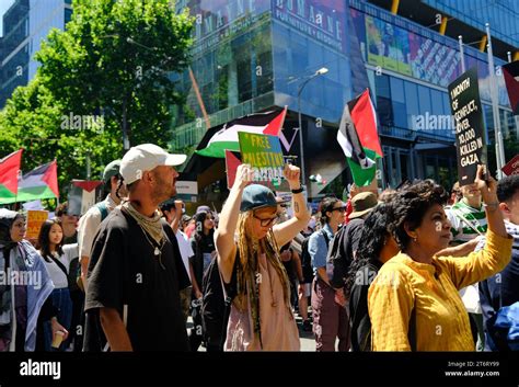 Melbourne CBD, 12 November 2023: Free Palestine protestors walk through ...