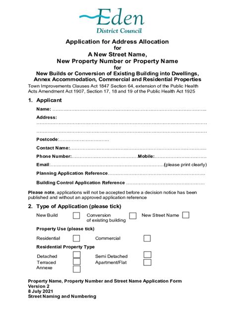 Fillable Online Application Form For Street Naming And Numbering Of New