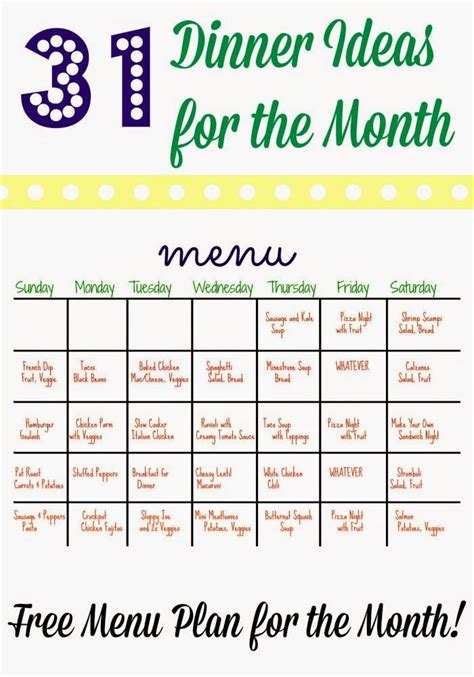 31 Days Of Dinners A Menu Plan For The Whole Month