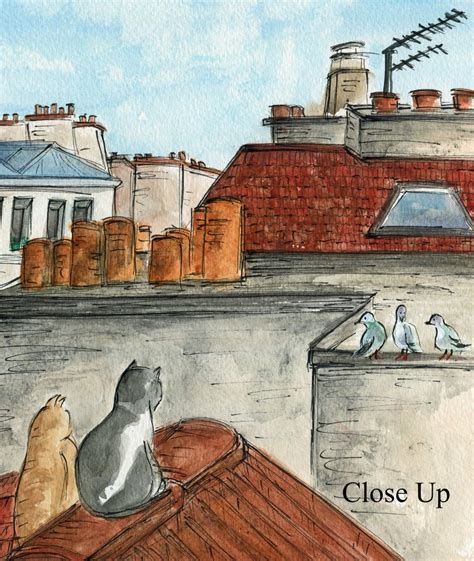 Cat Art Paris Art French Art Print Rooftop Whimsical Art - Etsy