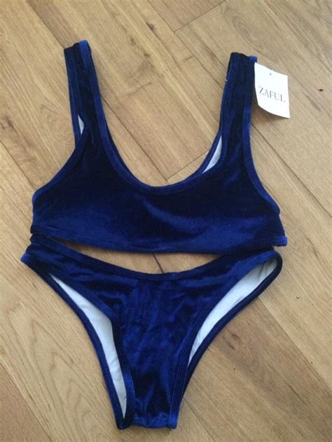 Velvet Bralette Scoop Bikini Set ROYAL BLUE Bikinis M ZAFUL