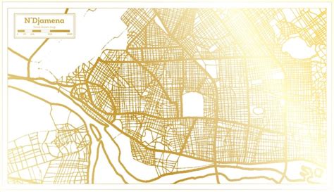 Mapa De La Ciudad De N Djamena Chad En Estilo Retro En Color Dorado