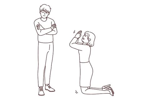 Premium Vector Woman Kneel In Front Of Man Ask Forgiveness