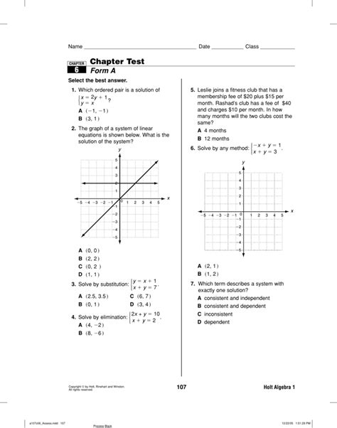 Chapter 6 Systems Of Linear Equations And Inequalities Answer Key