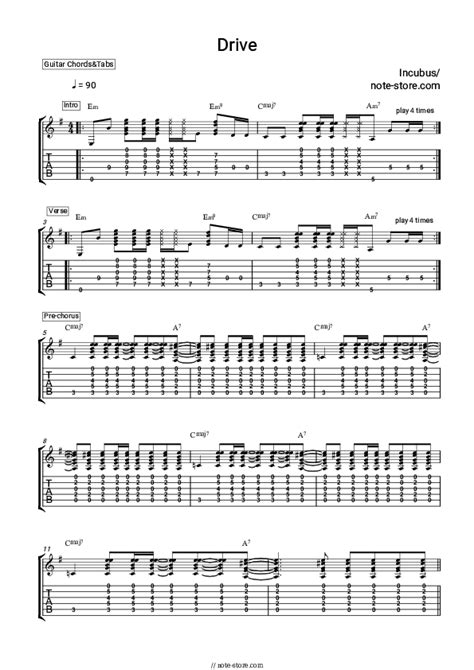 Incubus - Drive guitar chords and tabs in Note-Store.com | Guitar ...