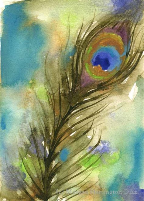 Original Watercolor Painting Peacock Feather 5x7 Bird Etsy Bird Art