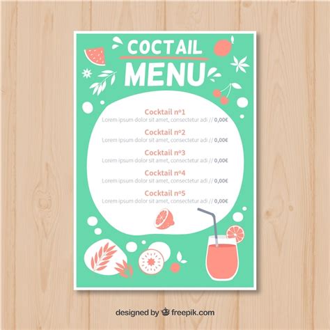 Free Vector Cocktail Menu Template In Hand Drawn Style