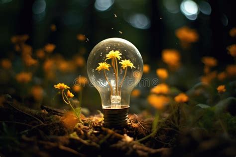 Small Plant Inside Light Bulb Eco Friendly Lightbulb In The Forest