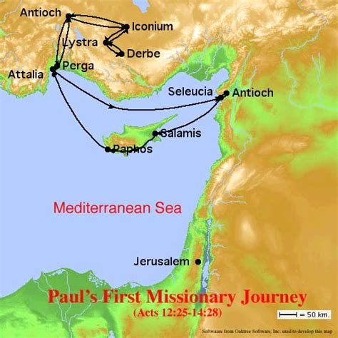 Map Of Pauls First Missionary Journey - Maps For You