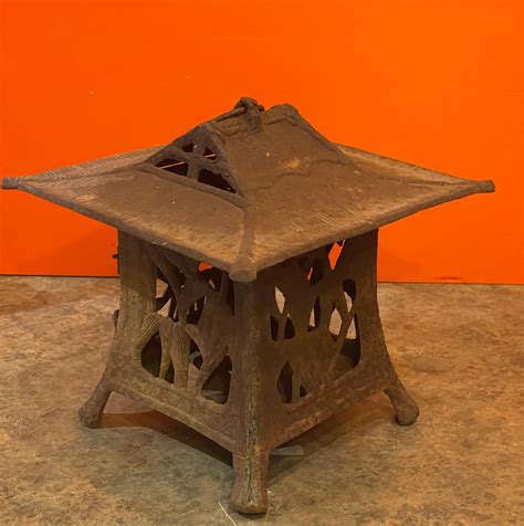 Vintage Distressed Cast Iron Japanese Pagoda Lantern For Sale At