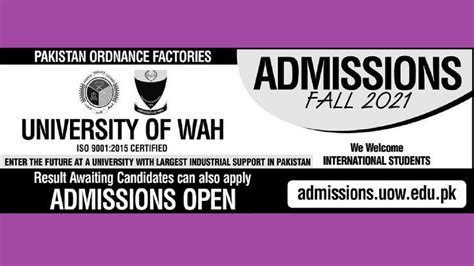 University Of Wah Admissions Fall Application Form Entry Test